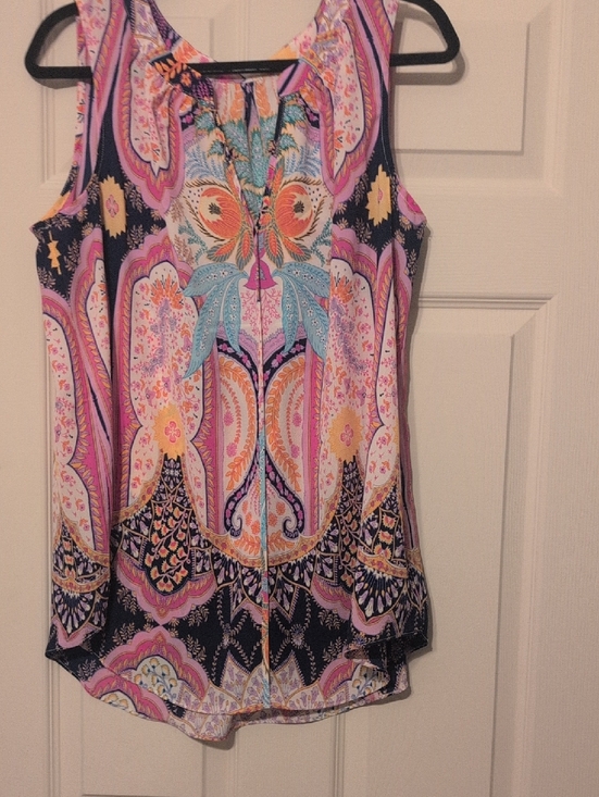 Tops - Sleeveless Paisley Print Tank Top/Tunic- Multicolor